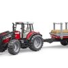 BRUDER 2046 Traktor Massey Ferguson 7480 + vůz na klády