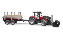 BRUDER 2046 Traktor Massey Ferguson 7480 + vůz na klády