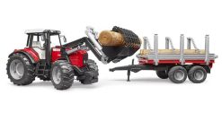 BRUDER 2046 Traktor Massey Ferguson 7480 + vůz na klády