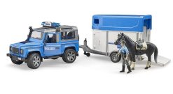 BRUDER 2588 LAND ROVER, POLICIE, přepravník, figurka, kůň