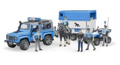 BRUDER 2588 LAND ROVER, POLICIE, přepravník, figurka, kůň