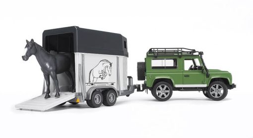 BRUDER 2592 Zelené AUTO LAND ROVER s přívěsem na koně