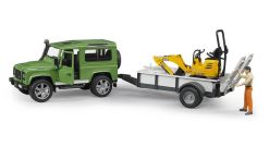 BRUDER 2593 Zelené AUTO LAND DEFENDER s přívěsem a JCB mikrobagrem