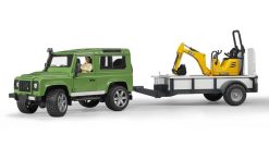 BRUDER 2593 Zelené AUTO LAND DEFENDER s přívěsem a JCB mikrobagrem