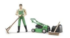 BRUDER 62103 Figurka zahradník, sekačka na trávu a zahradní nářadí