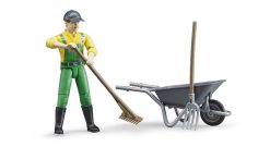 BRUDER 62610 Figurka - zemědělec s kolečkem a příslušenstvím