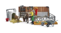 BRUDER 62611 BWORLD Zemědělský set - box s krávou, telátkem a farmářem