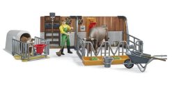 BRUDER 62611 BWORLD Zemědělský set - box s krávou, telátkem a farmářem