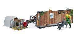 BRUDER 62611 BWORLD Zemědělský set - box s krávou, telátkem a farmářem