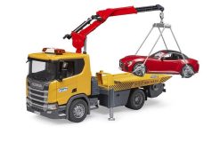 BRUDER 3552 Odtahové vozidlo Scania Super 560R se světelným a zvukovým modulem a osobním autem