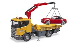 BRUDER 3552 Odtahové vozidlo Scania Super 560R se světelným a zvukovým modulem a osobním autem