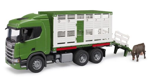 BRUDER 3548 Scania Super 560R nákladní vůz pro přepravu zvířat s figurkou krávy