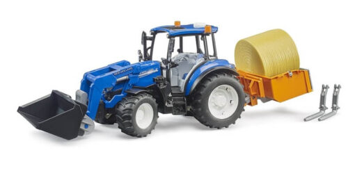 BRUDER 2187 Traktor New Holland T5.120 s čelním nakladačem, sklápěcím boxem a vidlemi